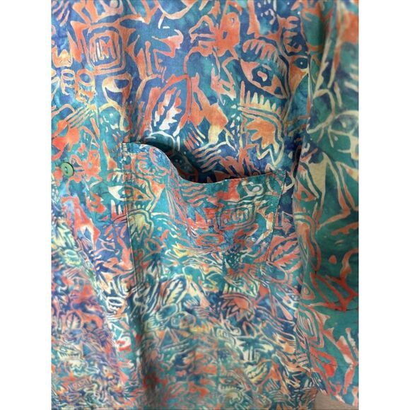 Rum Reggae Mens L Hawaiian Blue Green Button-Up Tropical Shirt Tahiti Grafitti - Picture 2 of 7